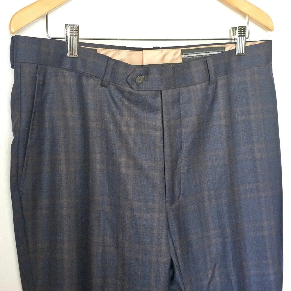 Mattarazzi Uomo Mens 54 IT 36 US Wool Plaid Dress Pants Navy Brown Luca Trousers